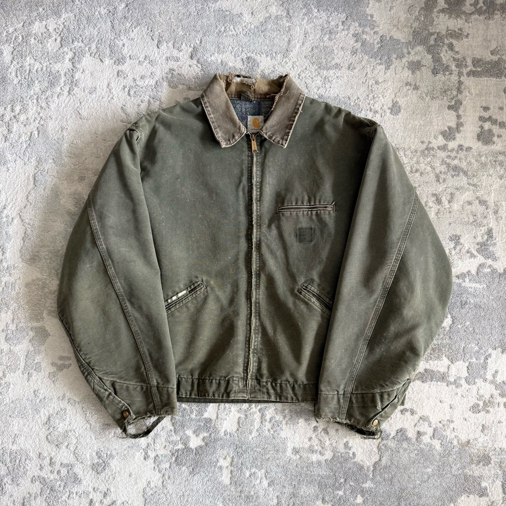 Vintage 1995 Carhartt JB1266 Dark Olive Detroit Jacket XXL Distressed 90s